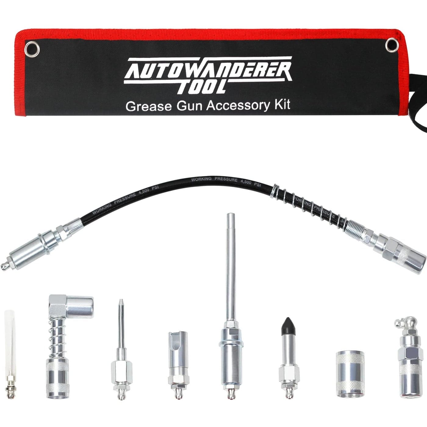 AutoWanderer Tool Grease Gun Tip 9Piece Grease Coupler Kit Quick Connect Grease Gun Fittings Complete Lube Accessories with Pouch