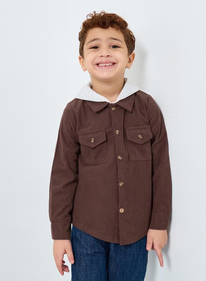 Boys Brown Corduroy Hooded Shacket