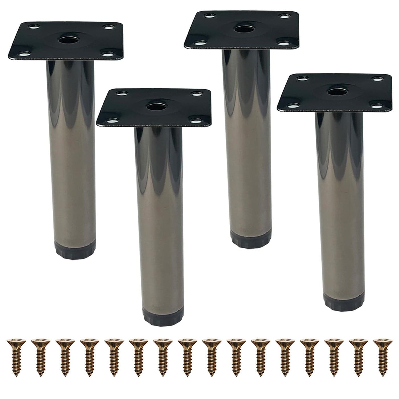 M MIMHOOY Furniture Legs 6 Inch Polish Black Legs for Furniture Set of 4 Adjustable Metal Legs for Dresser Cabinet Couch Ottoman Desk
