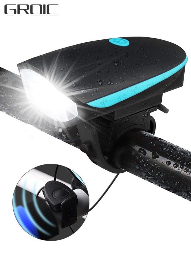 Bike Light with Horn Set,USB Rechargeable Bicycle Light with Bell,Bike Front Light for Electric Scooter Kids,Bicycle Front Light with 3 Lighting Modes (Light and Horn)