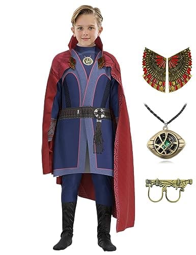 CICOCI Kids Strange Costume Cosplay Dr Cape Jumpsuit Ring Props with Magic Power Necklacesize 150