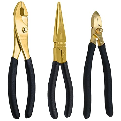 WEDO 3Piece Brass Pliers Set NonSlip Handle 8 Snipe Nose 8 Slip Joint 7 Diagonal Cutting