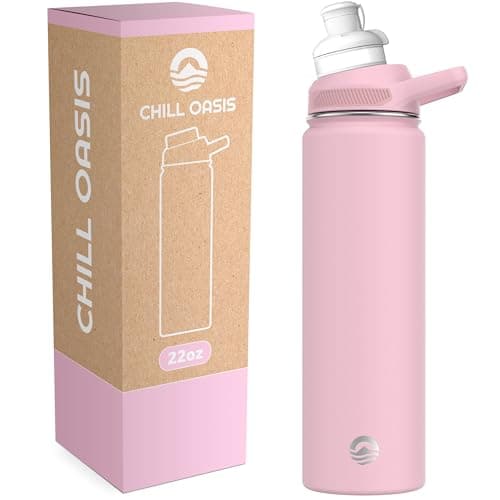 Chill Oasis Water Bottle Compatible With Popular Flavor Cartridges BPA Free Leak Proof DoubleWalled Vacuum Insulated Stainless Steel and Dishwasher Safe Cold for 24 Hours Pink 22oz