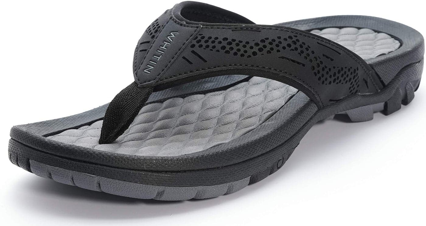 WHITIN Mens Outdoor Waterproof Flip Flops Thong Sandals with Arch Support Size 9 Slip Resistant Sandles Male Athletic Slides Summer Beach Black 42