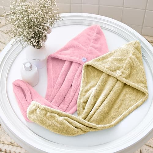 Status Contract Head Towel|Pack of 2 Microfiber Quick Dry Towel|Super Absorbent & Soft|Luxury Spa Towels with Hook|Lightweight Travel Towel|Hair Towel for Men & Women|(Yellow & Pink), 200 Tc