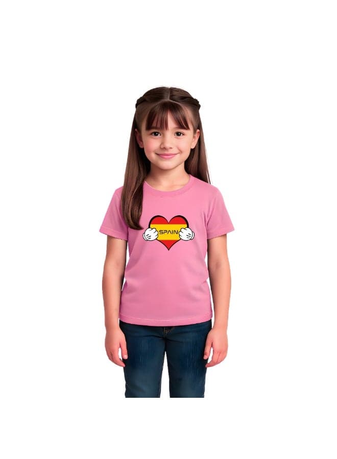 Spain Kids T-Shirt for Girls - Round Neck Short Sleeve Cotton T-Shirt - Soft and Comfortable Kids Girls Tshirt - Perfect for Spanish Souvenirs