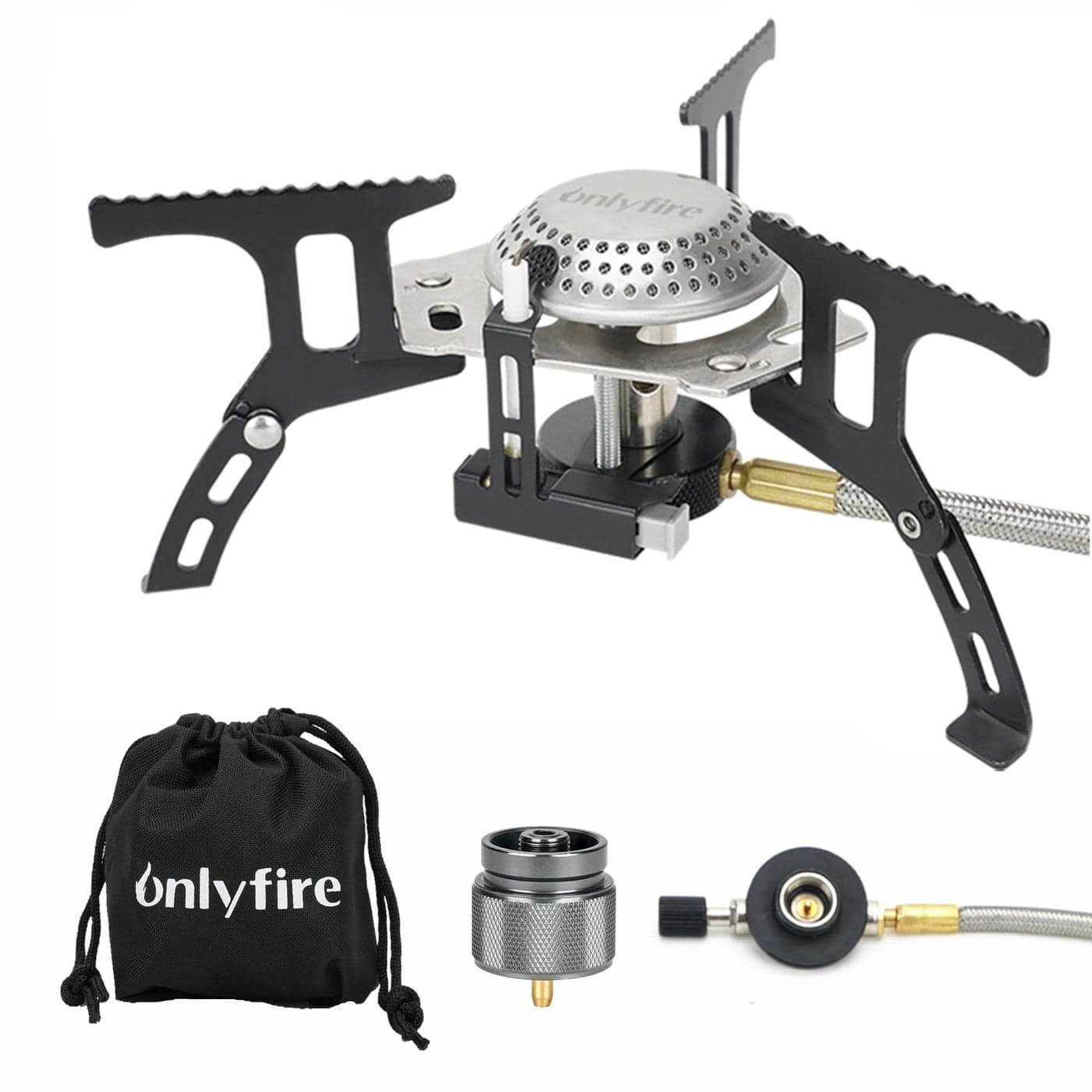 ONLYFIRE Portable Camping Gas Stove, Backpacking Camp Stove with Piezo Ignition, 1LB Propane Adapter, Mini Camp Stove with Carry Bag for Outdoor Cooking, Picnic, Camping and Hiking, GS333