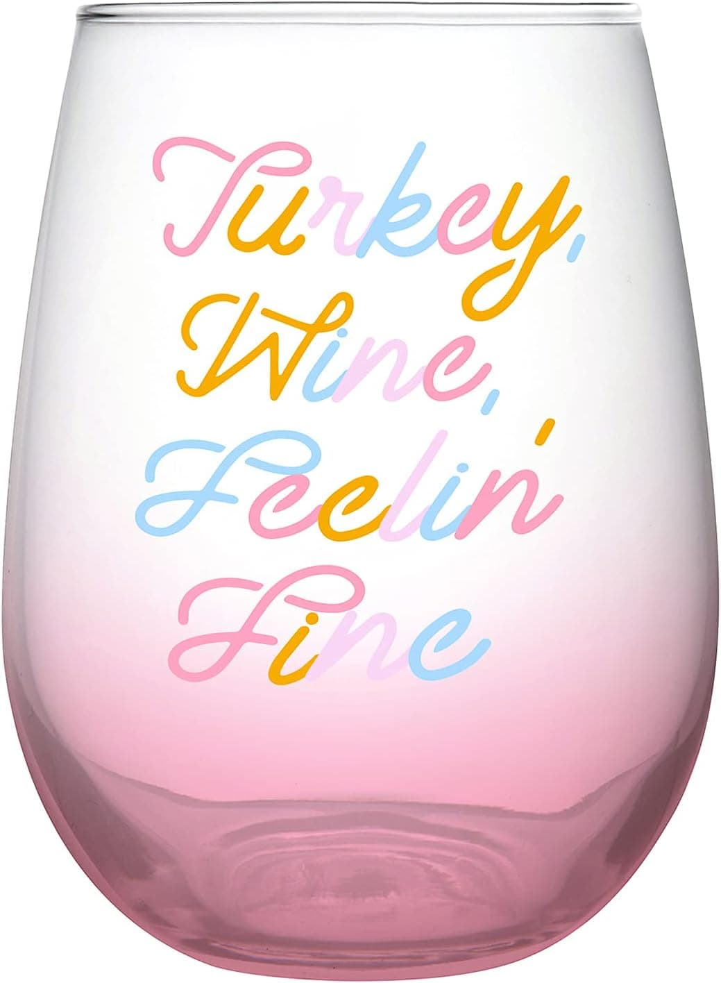 Slant Collections Wine Glass Fall Holiday Gifts Stemless Wine Glass 20Ounce Turkey Wine Feelin Fine