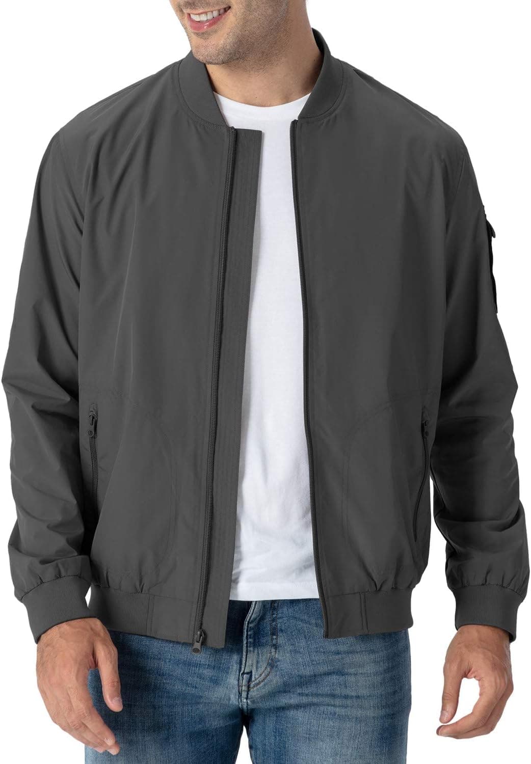 Rdruko Men's Casual Lightweight Bomber Jacket - Dark Gray - XL