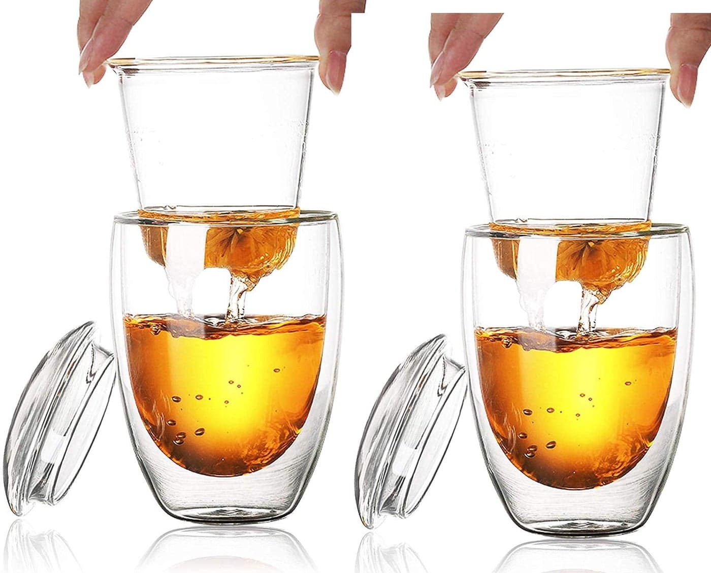 Baskety Tea Cup Heat Resistant Double Layer Glass Crystal Clear Borosilicate with Infuser & Lid,Tea Mug,350ml (Pack of 2)