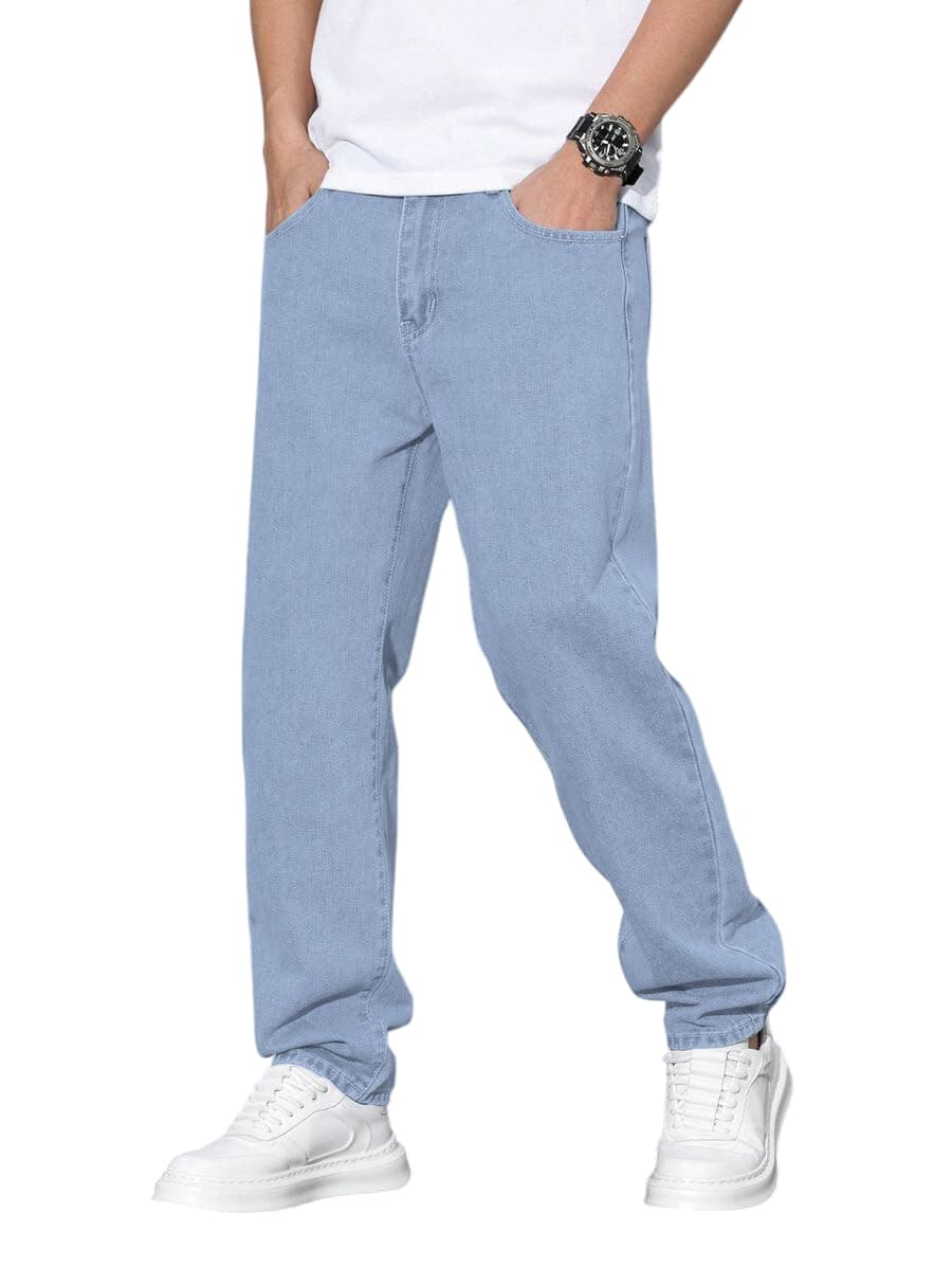 RAGZO Relaxed Fit Mid Rise Light Blue Jeans Pant for Men