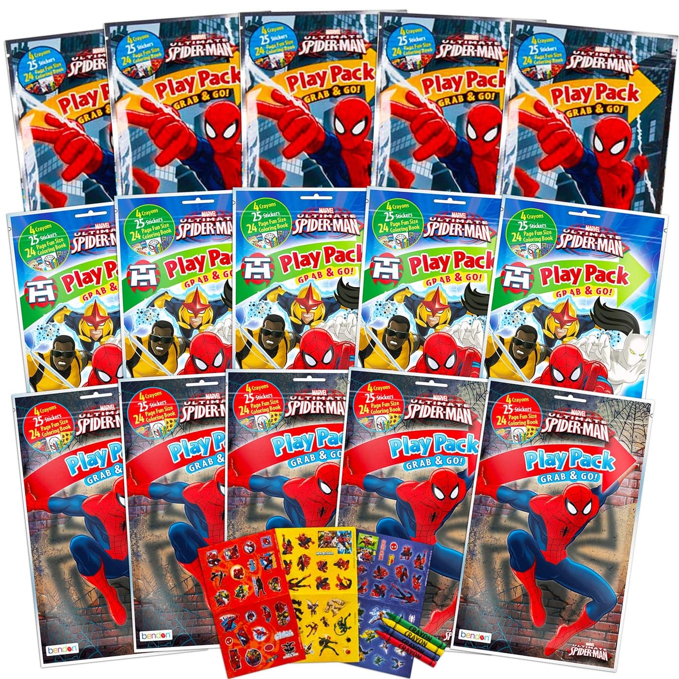 Bendon Set of 15 Kids Play Packs Fun Party Favors Coloring Book Stickers Spiderman