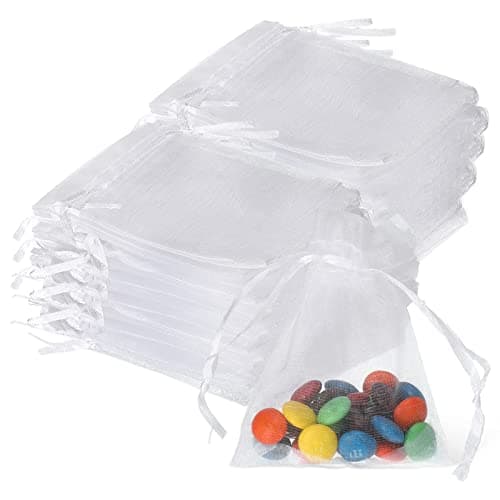 Hoolerry 500 Pcs Organza Gift Bags Jewelry Small Mesh Drawstring Sachet Wedding Favor Bracelet Bags for Packaging Jewelry Pouches Small Gifts(3 x 4 Inch,White)