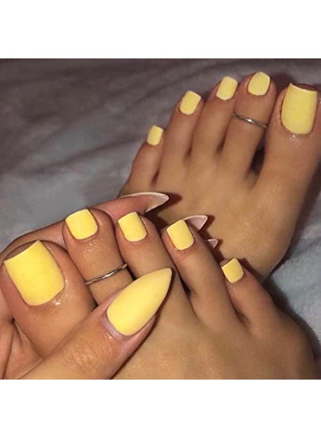 Outyua Solid Square Fake Toenails Matte Press on Toe Nails Yellow Short Acrylic False Toes Nails Artificial Beach Full Cover Toenail for Women 24 Pcs Sunshine