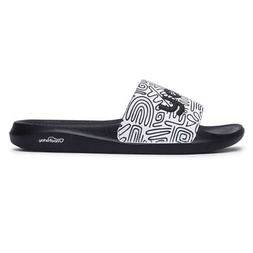 YOHO Doodle Sliders for Men | Feather-Light EVA Sole | Durable PU Upper | Soft Lycra Lining | All-Day Comfort | Subtle Branding | Water-Resistant Design | White - UK 9