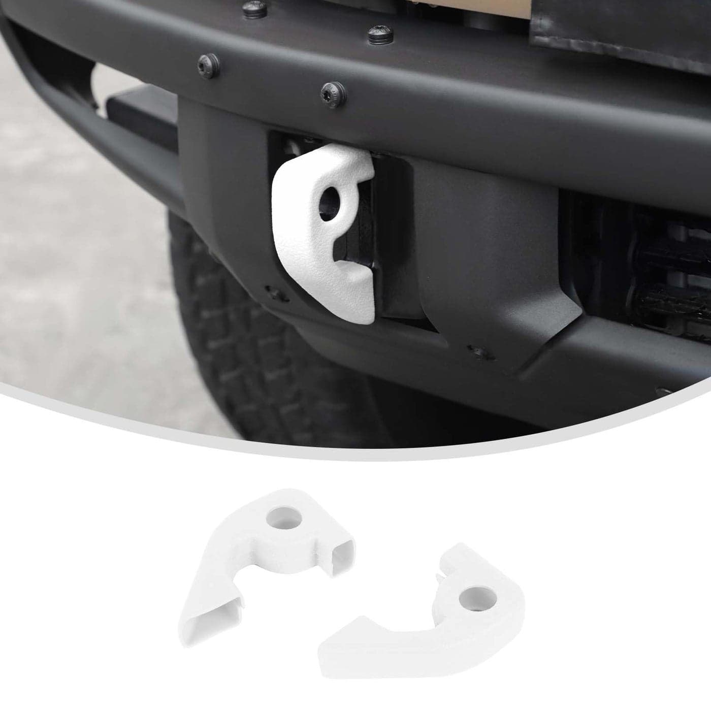Linskip for Modular Steel Bumper Tow Hook Covers Fit for 20212025 Ford Bronco Exterior Accessories Front Bumper Tow Hook Rubber Sleeve Protectors for Bronco Raptor AccessoriesWhite