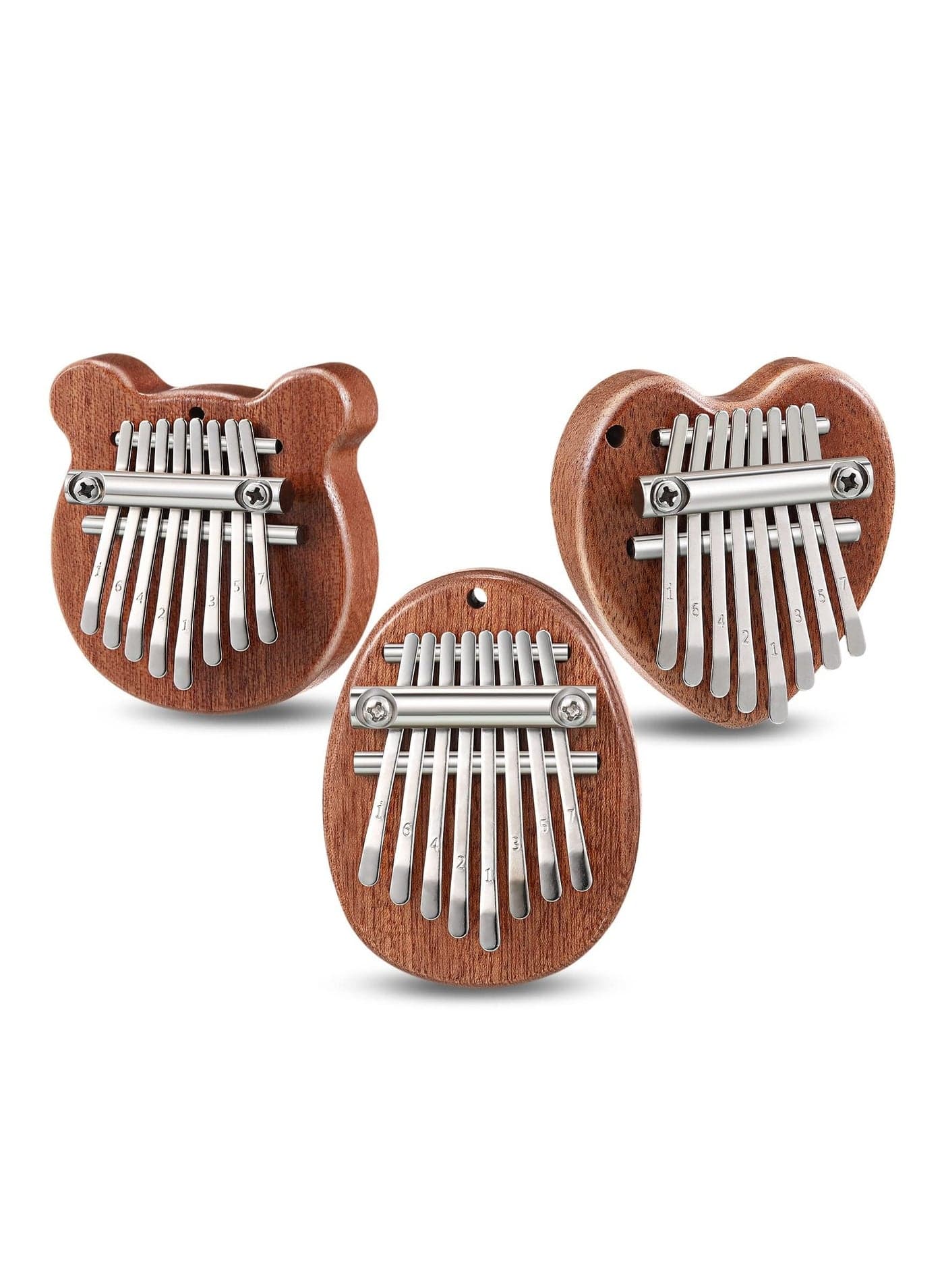 3 Pack Mini Thumb Piano with 8 Key Finger Portable Pocket Kalimba Cute Heart Oval Bear Small Hand for Kid Adult Musical Gifts Ready In Tune Version