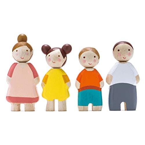 Tender Leaf Toys - The Leaf Family - 4 Pcs Wooden Family Mini Dolls Playset for Children, Kids Miniature Pretend Play Dollhouse Figures, Includes Parents, Sibling - Age 3+