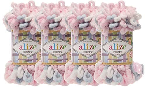 Alize Puffy Finger Loop Yarn - Multicolored Chunky Yarn for Hand Knitting Blanket & Big Projects - No Needles Micro Polyester Prelooped Bulky Yarn for Crocheting - Jumbo, 1 Skn, 100 Grams 5864