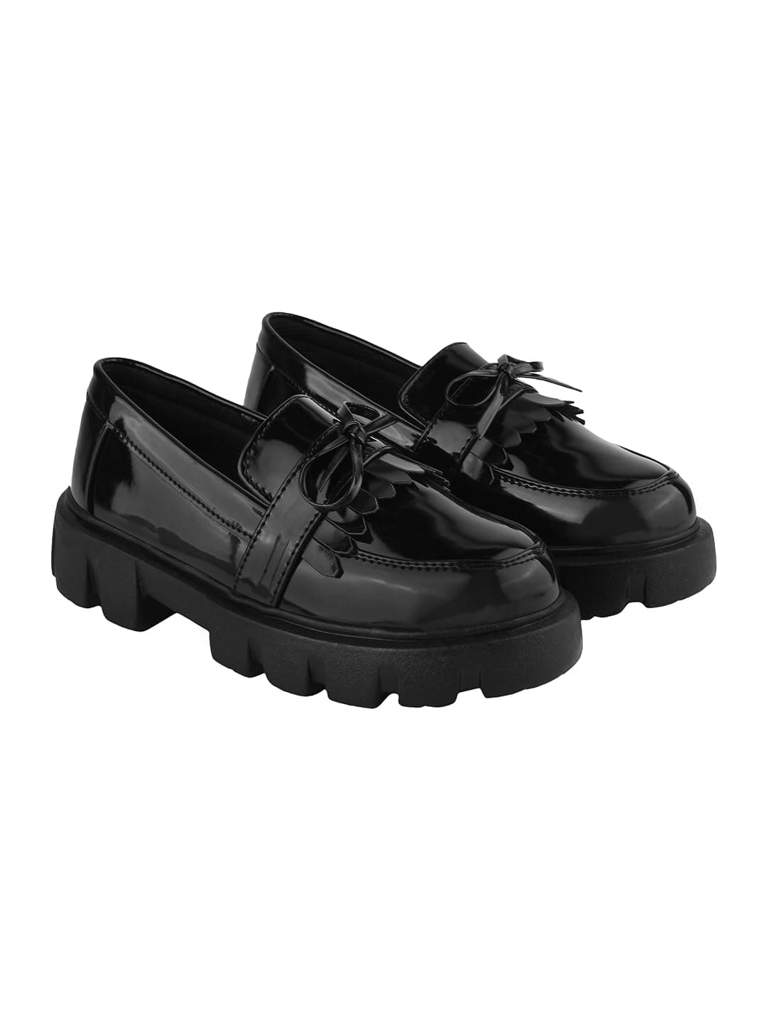 Shoetopia Front Tie Detailed Black Loafers for Women & Girls /EU37