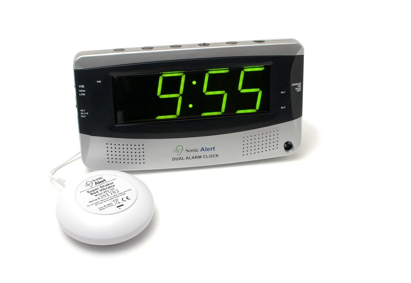 Sonic Alert 0 Sonic Bomb Extra Dual Alarm Clock with Large DisplaySBD375SS Silver