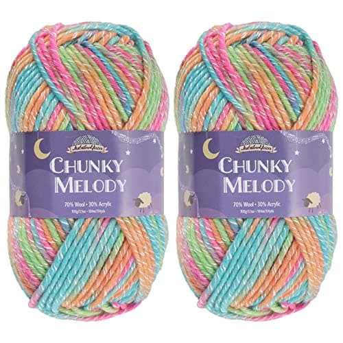 JubileeYarn Chunky Melody Yarn 100gSkein Bulky Wool Blend Rainbow Sherbet 2 Skeins