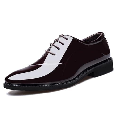 ZUAUOOT Men's Patent Leather Tuxedo Dress Shoes Classic Lace-up Formal Business Oxford Wedding Shoes Brown 39