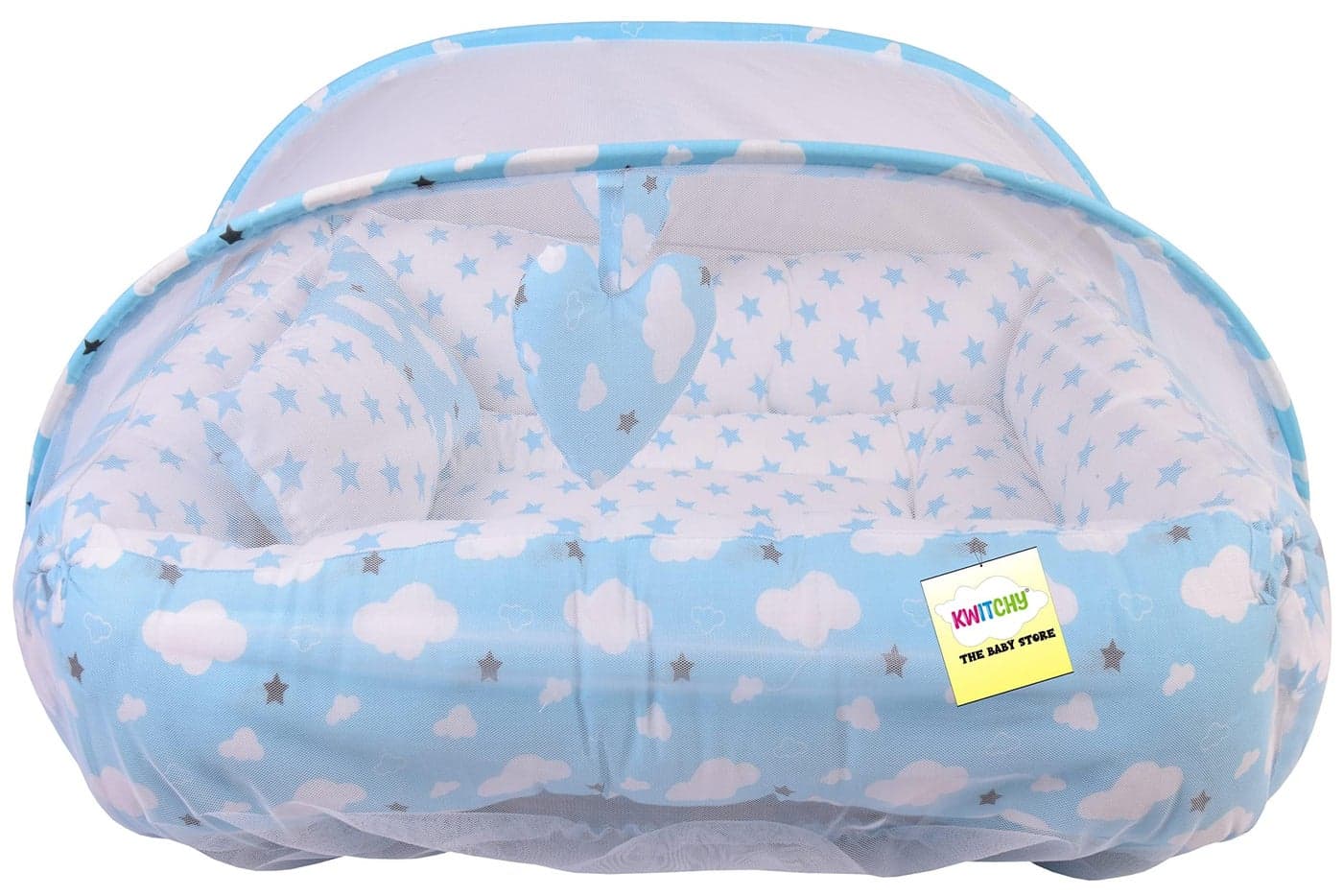 Kwitchy Baby Bedding Set New Born Baby Bed | Mattress | Luxury | Mosquito Net | Reversible | Cotton | Infant | Toddler | Boys & Girls (0-12 Months) (Blue)