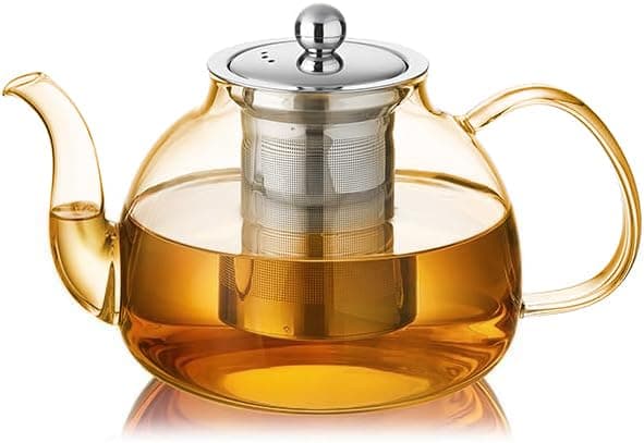 DOPUDO 40OZ 1200ML Glass Teapot with Infuser Stovetop Safe Clear Glass Tea Pot Kettle Borosilicate Tea Pot with Infusers Filter for Loose Tea Tea Kettle Dishwasher Safe Champagne
