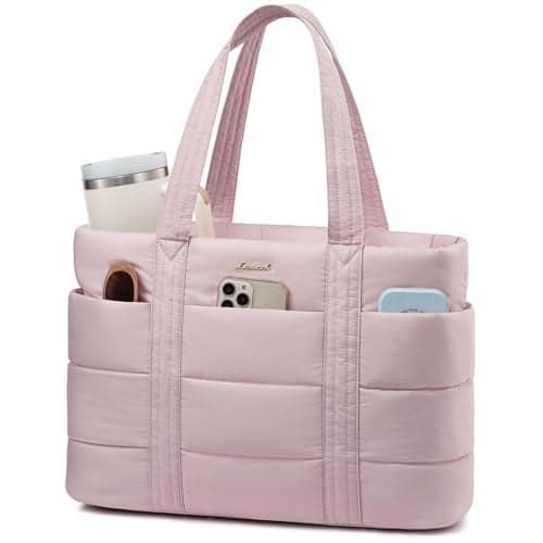 LOVEVOOK Tote Bag for Women, Large Puffer Work Tote Bag for 15.6 Inch Laptop, Lightweight Travel Tote with Zipper Gifts for Women