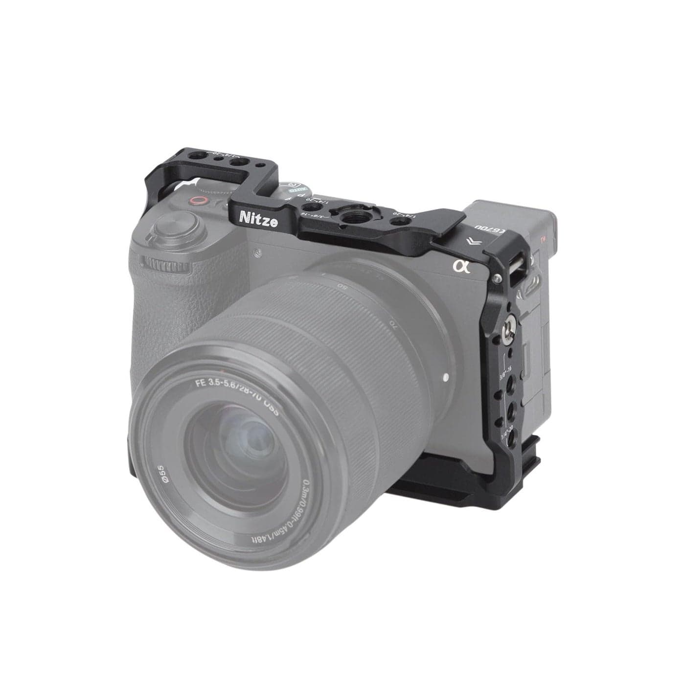 Nitze a6700 Camera Cage for Sony A6700 Alpha 6700 with Builtin Cold Shoe NATO Rail and Arca Quick Release Plate TS12A