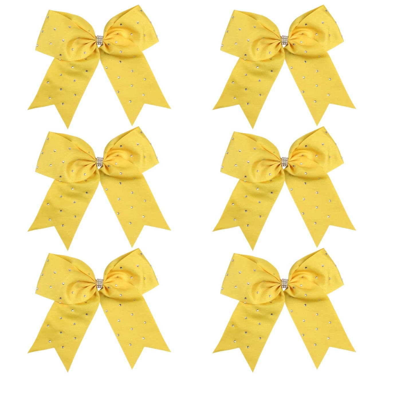 8 Inch Jumbo Cheerleader Bows with Bling Fling Rhinestones Ponytail Holder Cheerleading Bows Hair Tie 6 Pcs College Yellow