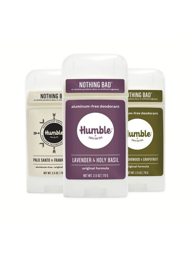 HUMBLE BRANDS Original Formula Aluminum-free Deodorant. Long Lasting Odor Control with Baking Soda and Essential Oils, Assorted, 3-Pack