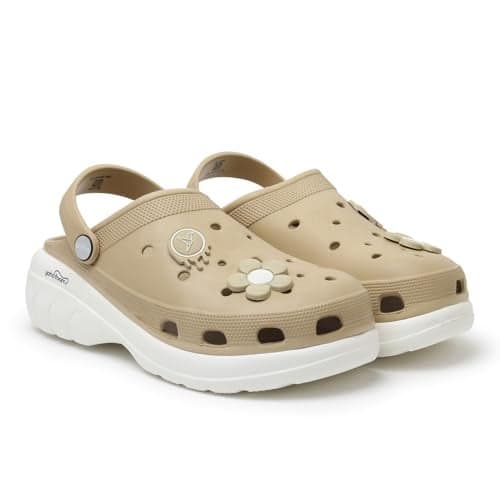 YOHO Jumbo Clog 003 Women’s Clogs | Trendy Dual-Tone Design | Lightweight EVA Comfort | Easy Slip-On Utility | Beige - UK 5