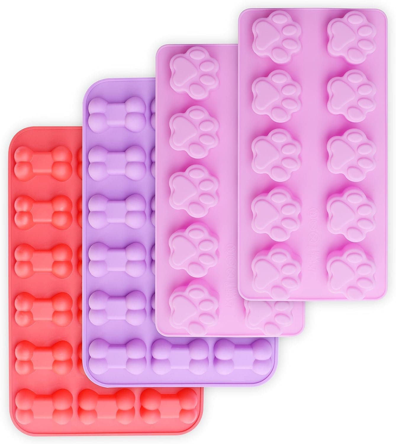 homEdge Puppy Dog Paw and Bone Silicone Molds NonStick Food Grade Silicone Molds for Chocolate Candy Jelly Ice Cube Dog Treats Puppy Paw Bone Set of 4PCS