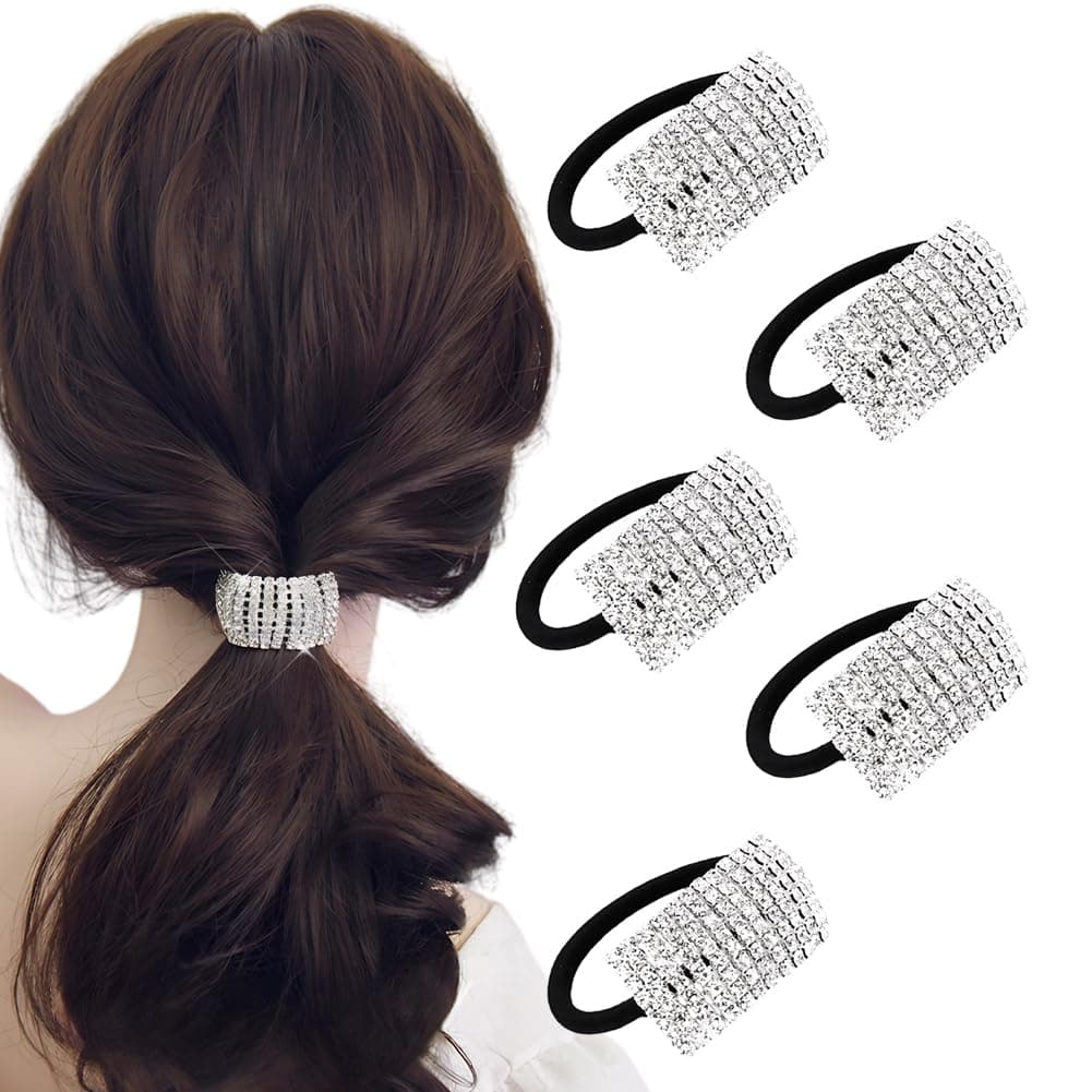 Xiwstar 5Pcs Women's Hair Bands Fashion Crystal Rhinestone Hair Ties Hairties Scrunchies Hair Accessories Ponytail Holder