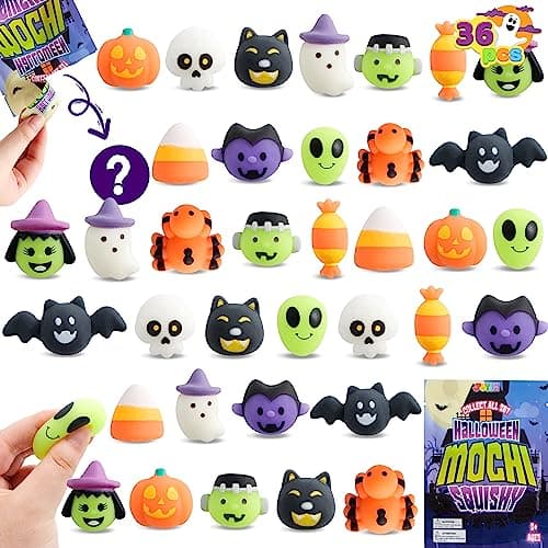 JOYIN 36 Pcs Halloween Mochi Squishy Toy in Blind Bags with 12 Characters for Stress Relief Halloween Mystery Toy Surprise Bag for Kids Trick or Treating Party Favors Supplies Goodie Fillers