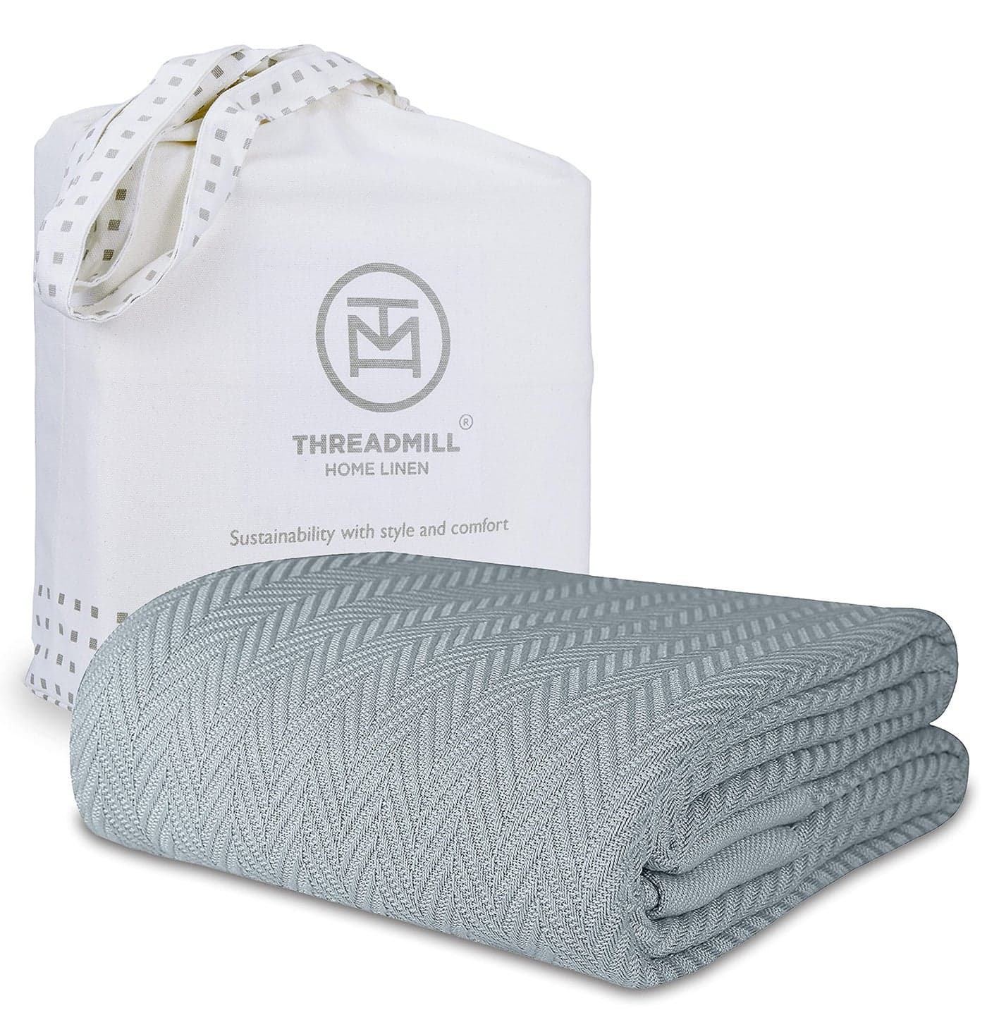 Threadmill Luxury Cotton Blankets for Twin Size Bed AllSeason 100 Cotton Twin Blanket for Bed Herringbone Soft Cozy Fall Thermal Blanket 350GSM 68x92 inches Scottish Grey