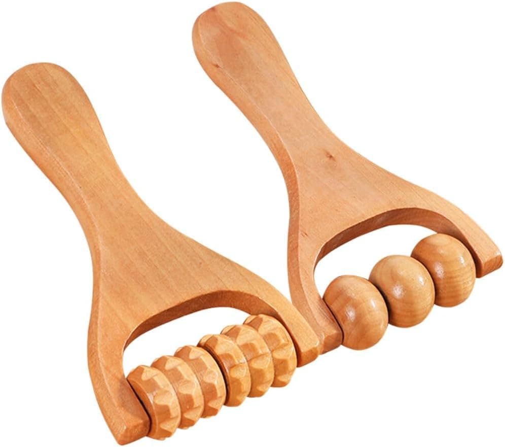 Healifty Wooden Massage Roller 2pcs Trigger Point Roller Muscles Massage Tool for Body Face Neck Foot Calf Leg Arm