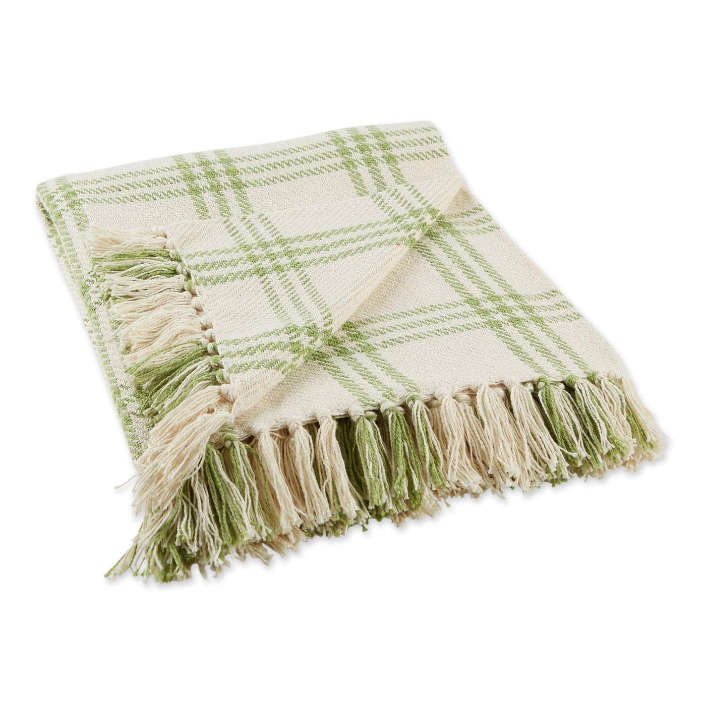 DII Modern Farmhouse Plaid Collection Cotton Fringe Throw Blanket 50x60 WhiteAntique Green