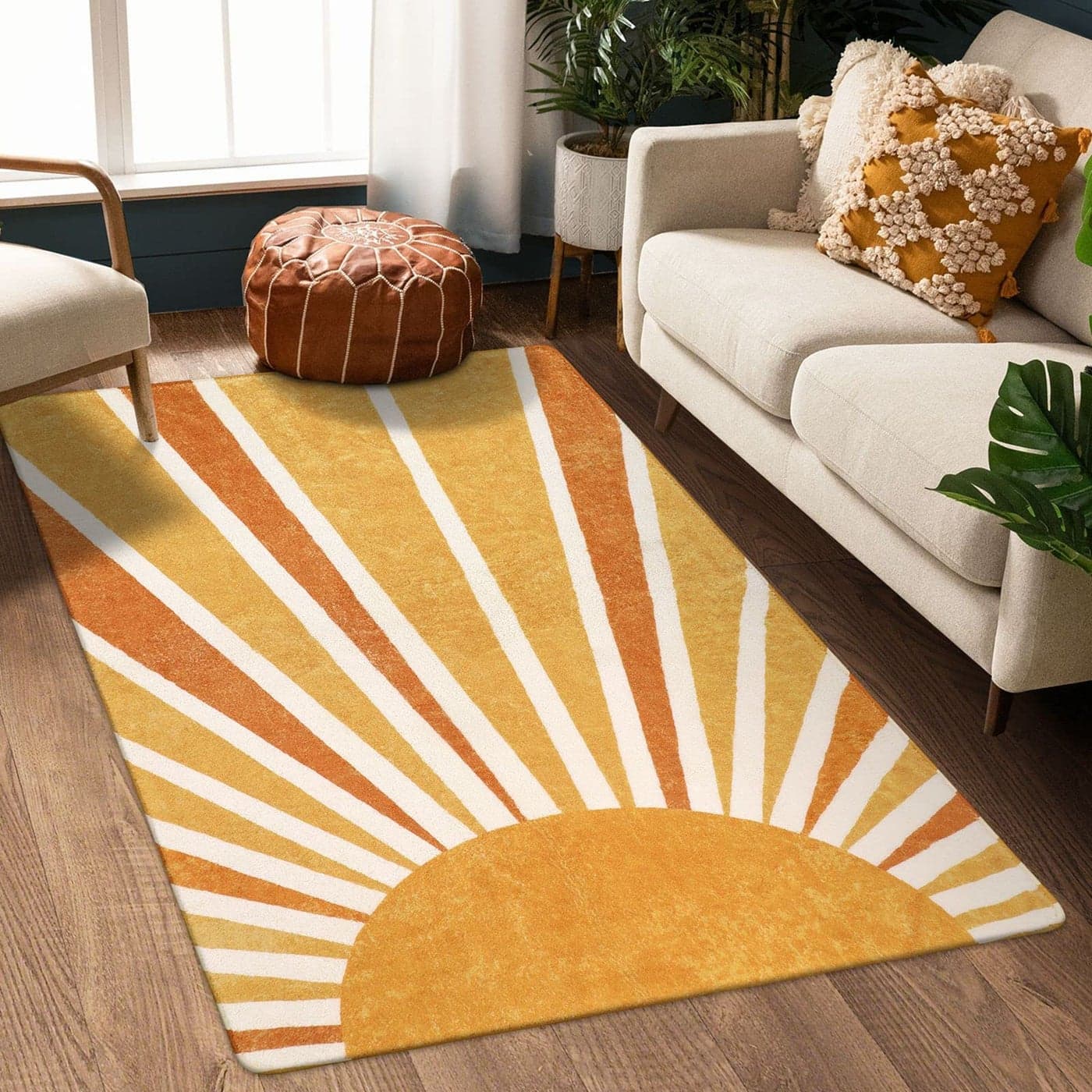 Lahome Boho Sun Print Area Rug 3x5 Small Washable Rug Modern Abstract NonSlip Accent Distressed Throw Rugs Floor Carpet for Bedrooms Living Laundry Room entryway Rug 3x5 Rainbow Sun
