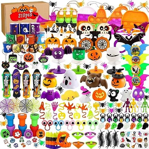 XIMISHOP 210PCS Halloween Party Favors Assortment Bulk Halloween Toys for Kid Girls Boys Halloween Goodies Party Bags fillers Prizes for Trick or Treat Classroom Rewards Halloween Party Games Toys