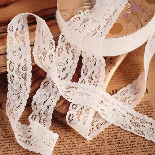 JUCOXO 1 Wide x 25 Yards Elastic Floral Pattern White Lace Ribbon for Decorating Floral Designing and Crafts