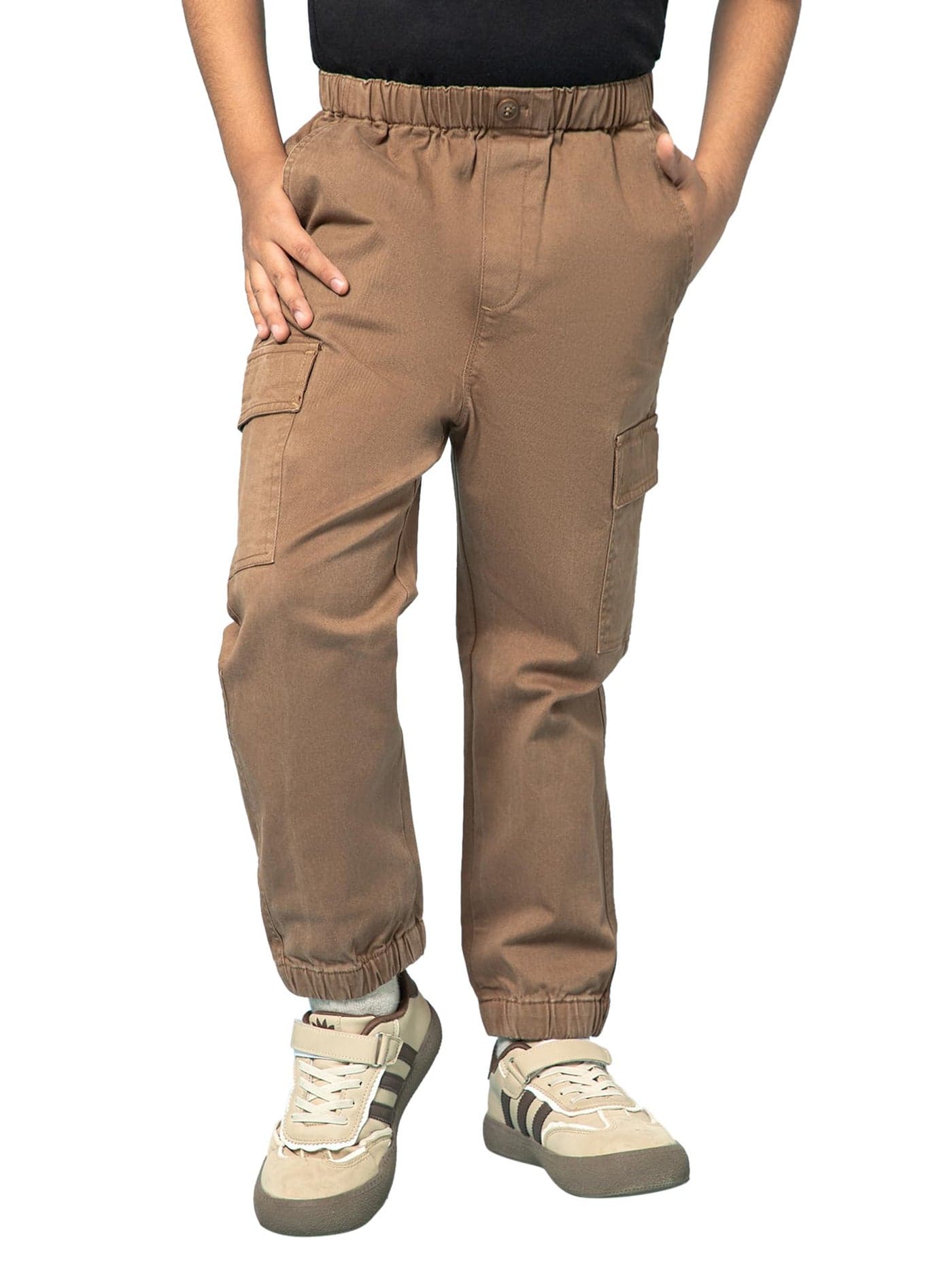 Alan Jones Clothing Kids Mid Rise Ultra Stretch Cargo Joggers (Brown_12-13 Years)