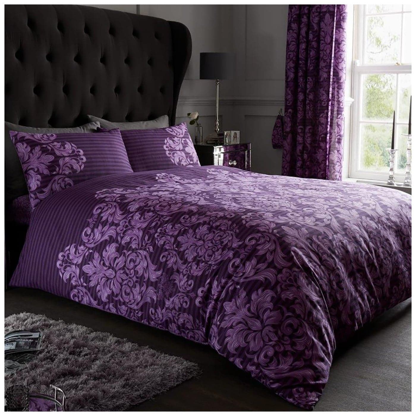 Gaveno Cavailia Luxurious Empire Damask Bed Set with Duvet Cover and Pillow Cases PolyesterCotton Purple Single