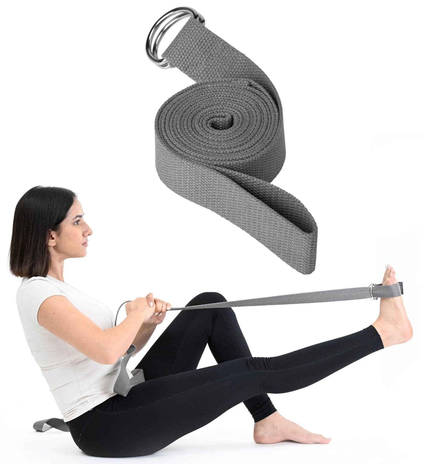 FOVERA Yoga Belt for Women and Men - 8 Feet Yoga Strap with Adjustable D-Ring Buckle - Durable Polyester Cotton Material - Perfect for Stretching, Yoga, and Therapy