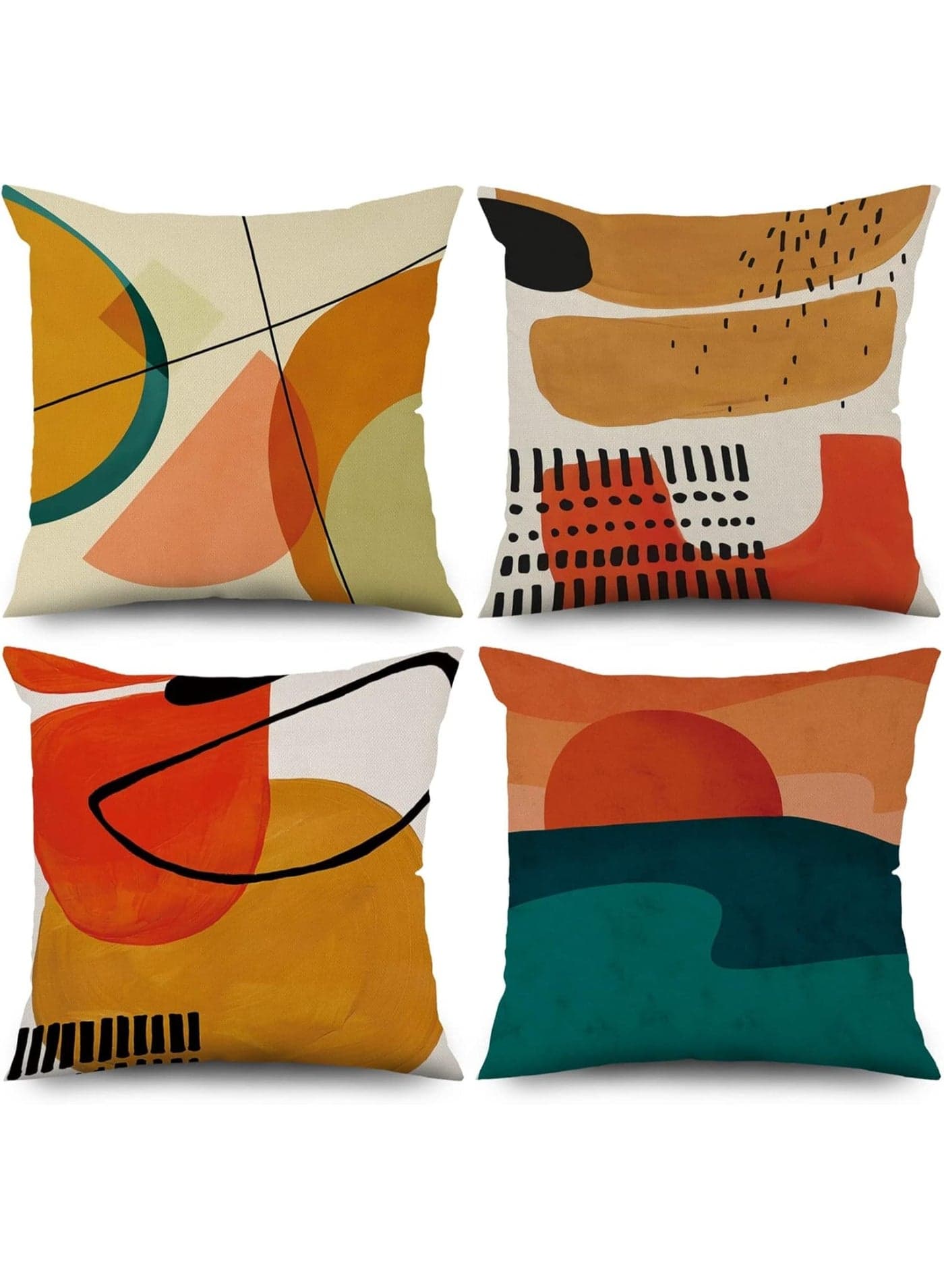4Pcs Double Sided Boho Decorative Cushion Covers, 45 x 45cm Modern Abstract Art Decor Throw Pillow Covers, Orange Plants Pillowcases for Outdoor Patio Garden Living Room Sofa Farmhouse Decor (Style A)