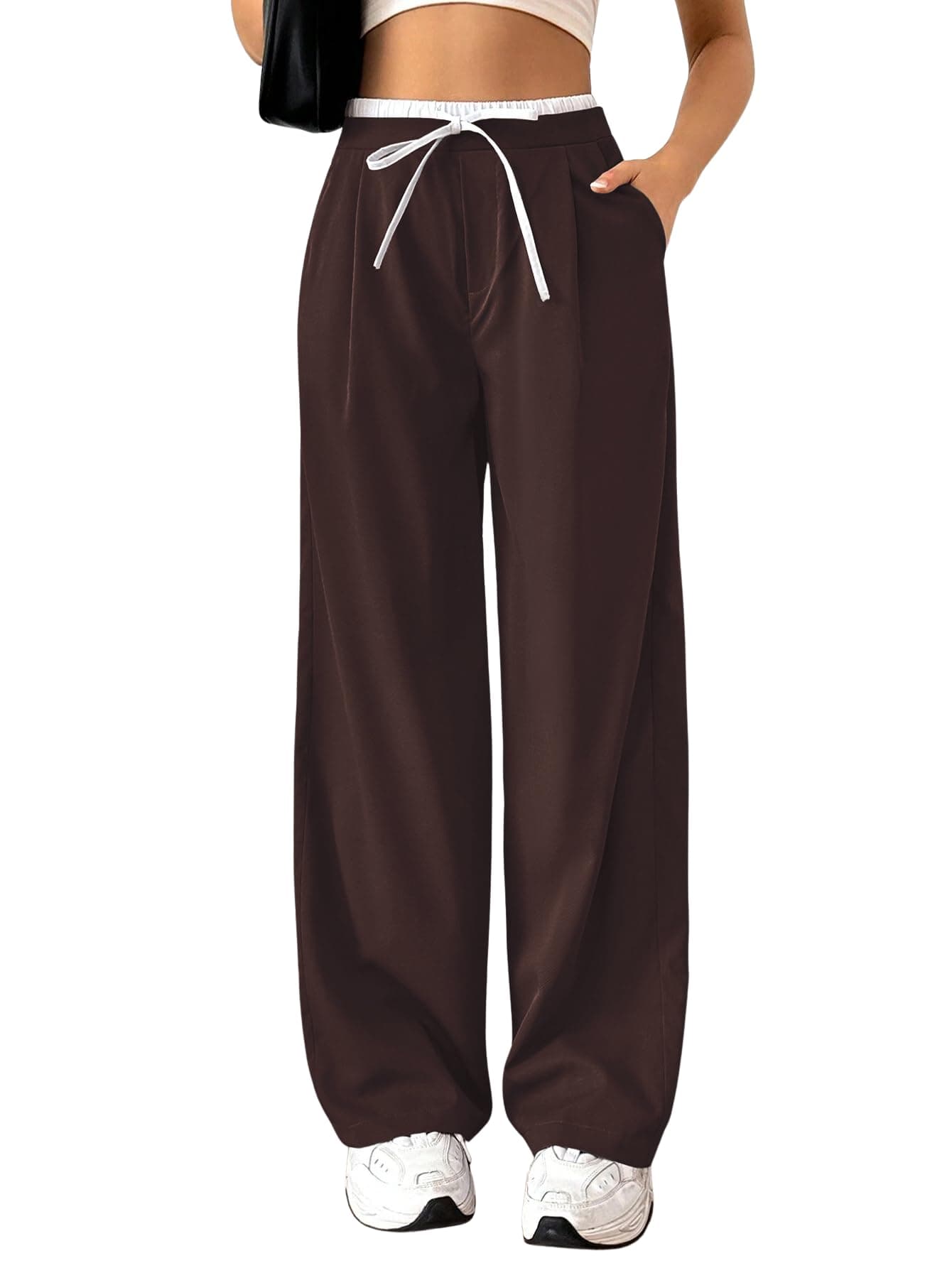 Leriya Fashion Trousers for Woman | Womens High Rise High Waist Flared Korean Style |Joggers for Woman's| Track Pants for Womans Elegant for College & Events (LF-TR1169-M-COFFEE)