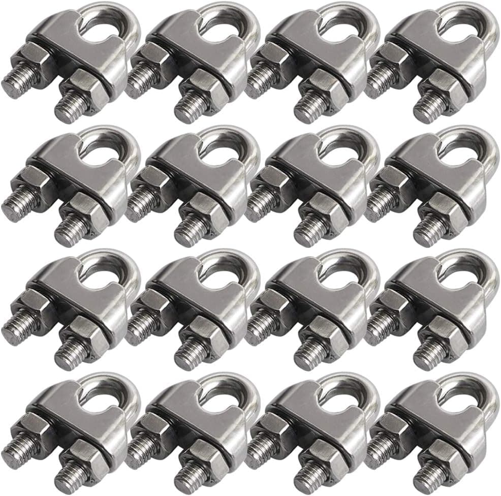 Cozihom 1/4 Inch M6 Wire Rope Cable Clip Clamp, 304 Stainless Steel, U Bolt Saddle Fastener, 16 Packs