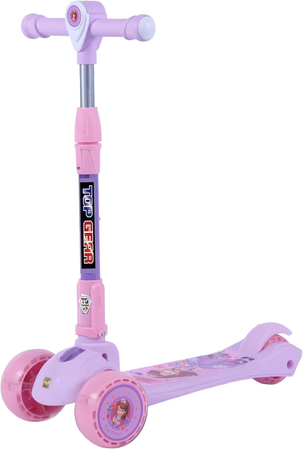 TG Top Gear Rideon Kids Scooter 690 - 3 Wheel Smart Kick Scooter with Adjustable Handle, LED PU Wheels & Rear Brake (Purple)